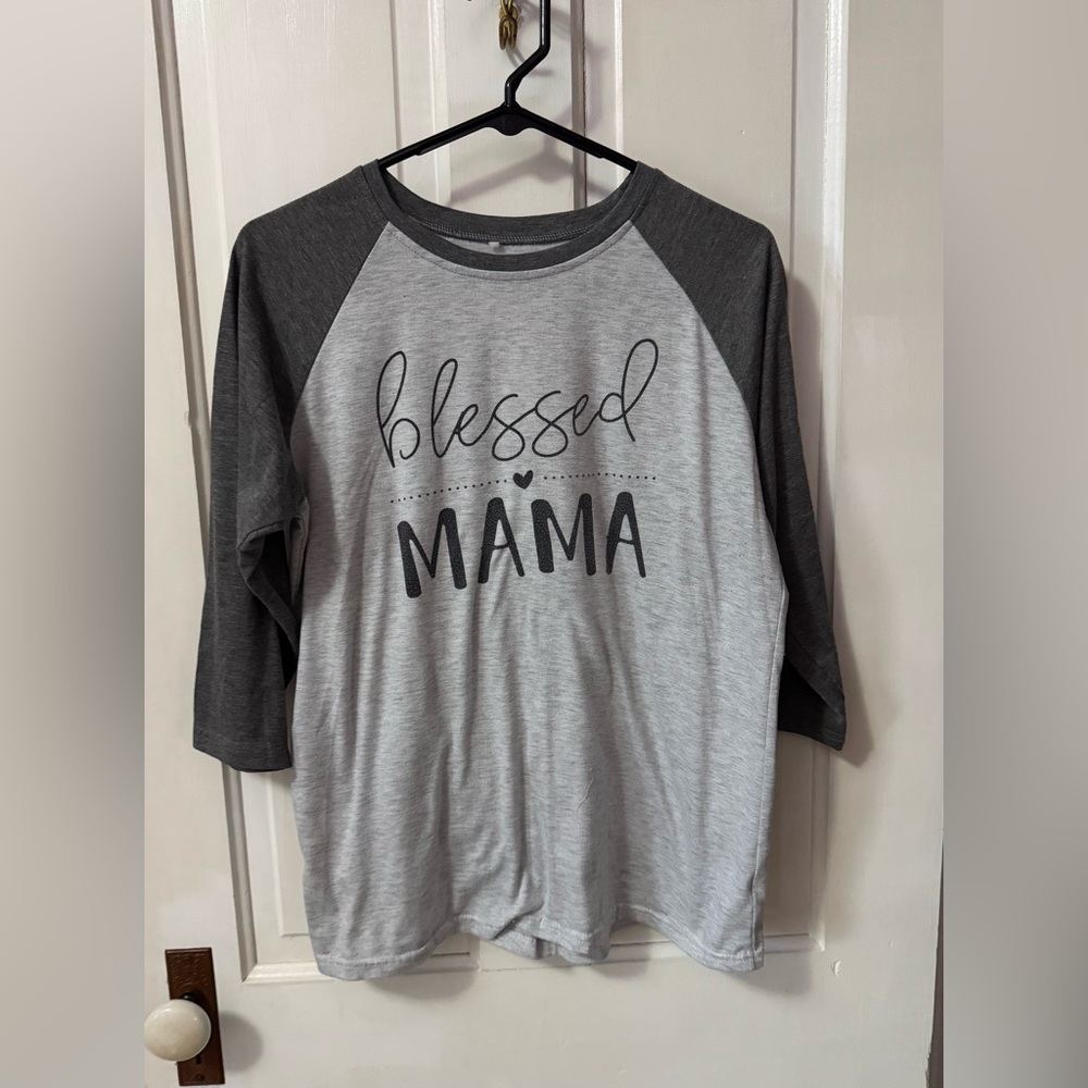 Source Unknown Gray & Charcoal Raglan 'Blessed Mama' Long Sleeve Tee